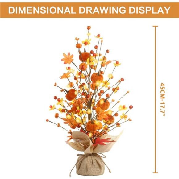Fall Decor, 18 Inch Artificial Red Berry Maple Leaf Pumpkin Tree Tabletop - Picture 3 of 7